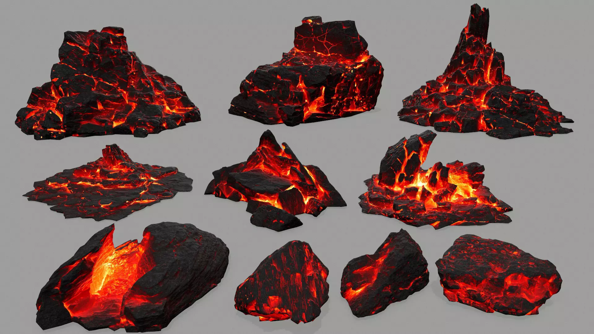 Rock set fire Low-poly 3D model_0