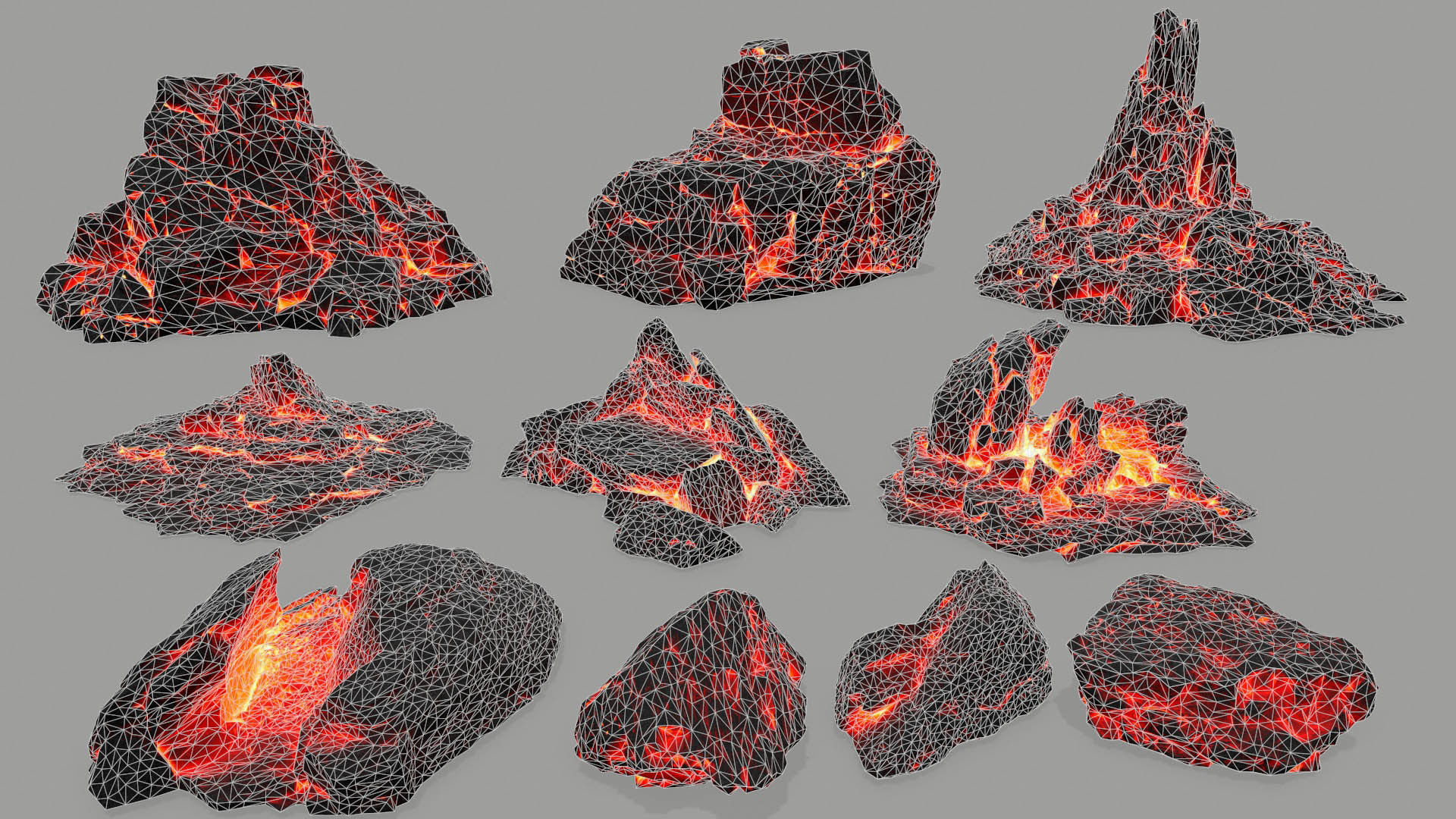 Rock set fire Low-poly 3D model_36