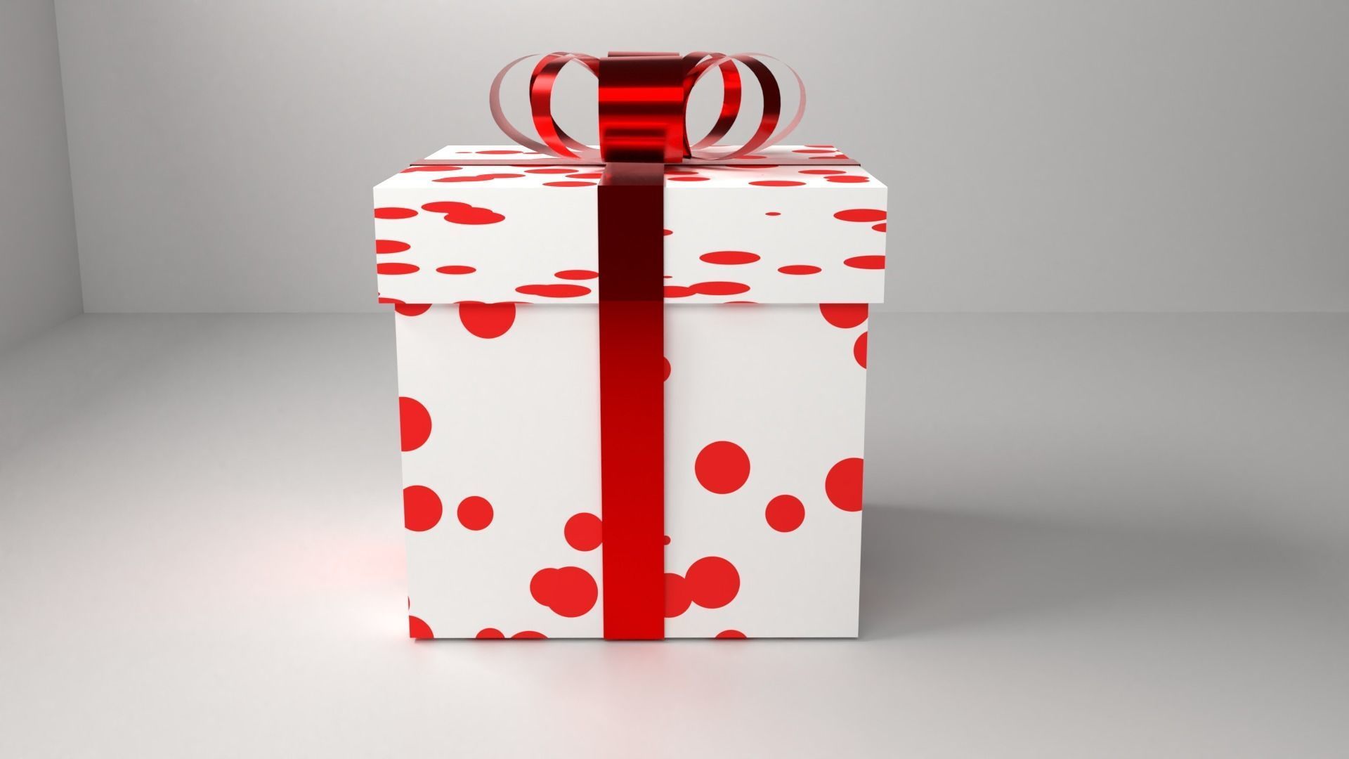 Polka Dot White Red Gift Box 8 with Ribbon 3D model_1