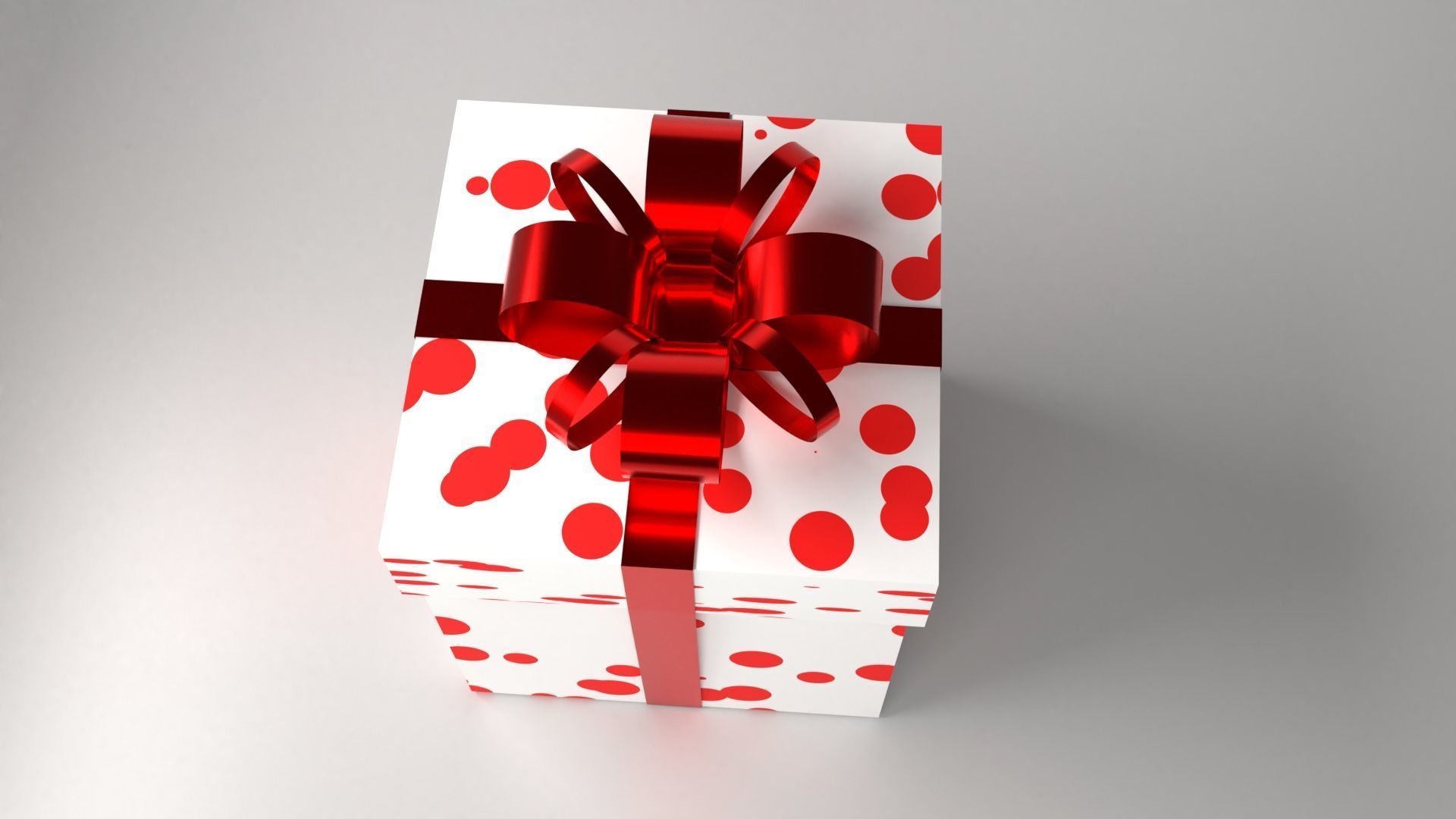 Polka Dot White Red Gift Box 8 with Ribbon 3D model_2