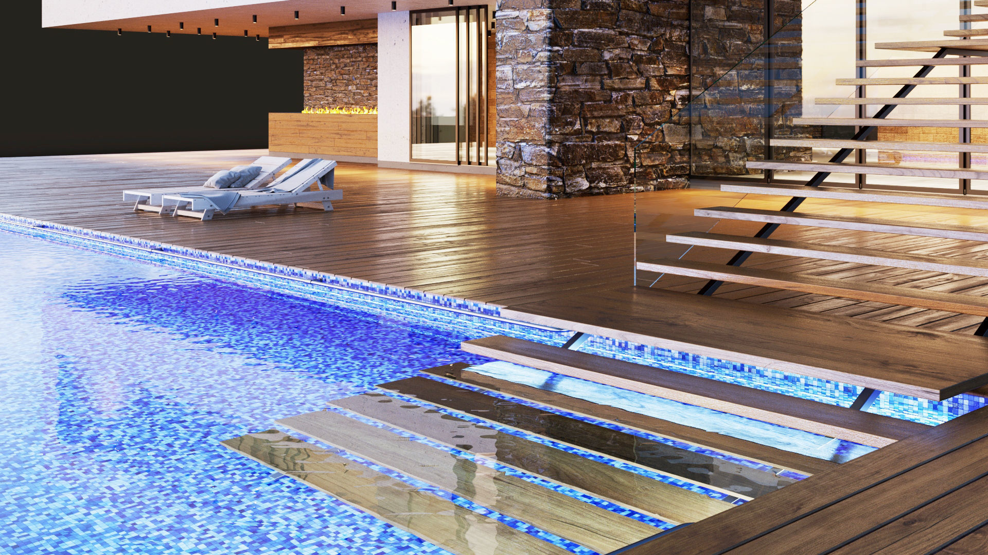 Modern villa with pool  3D model_4