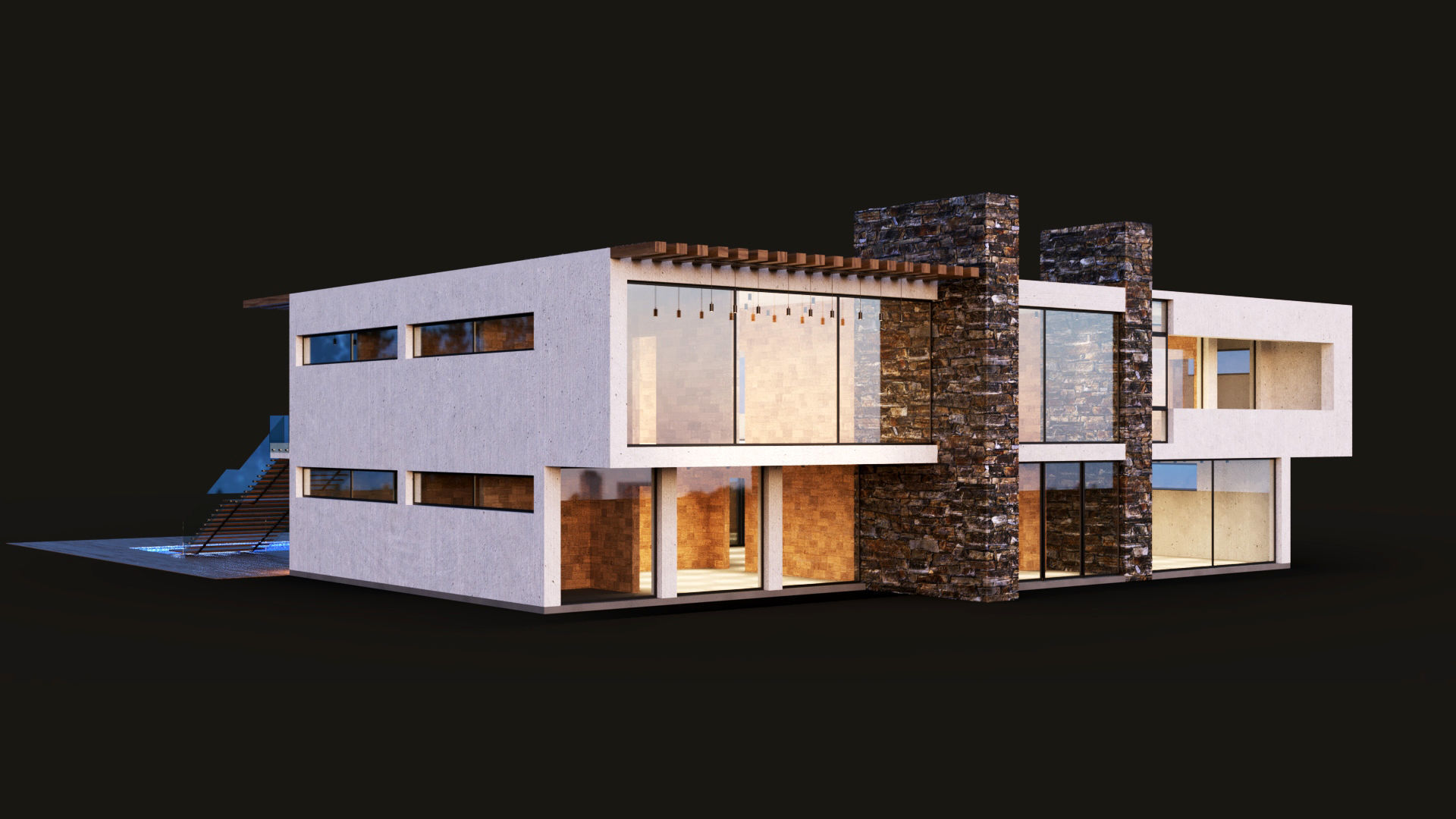 Modern villa with pool  3D model_3