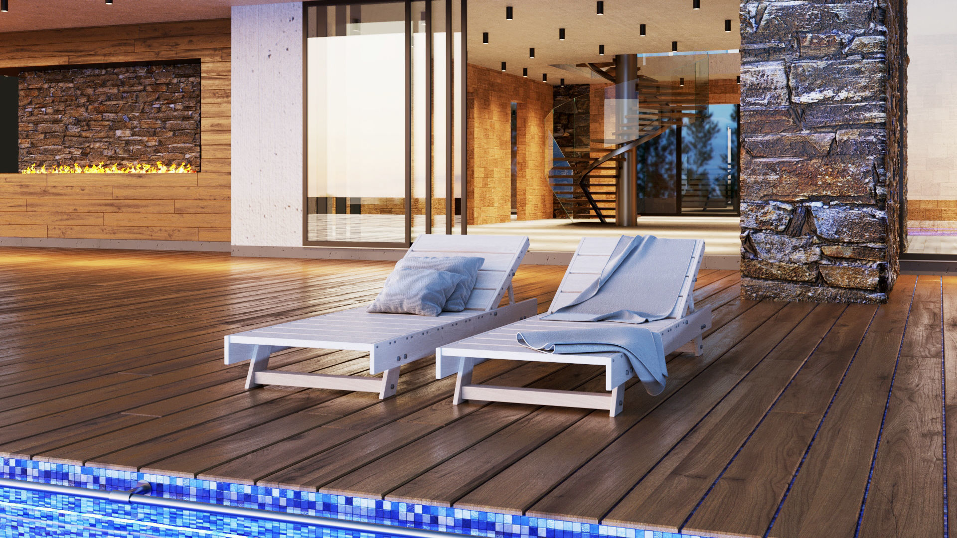 Modern villa with pool  3D model_6