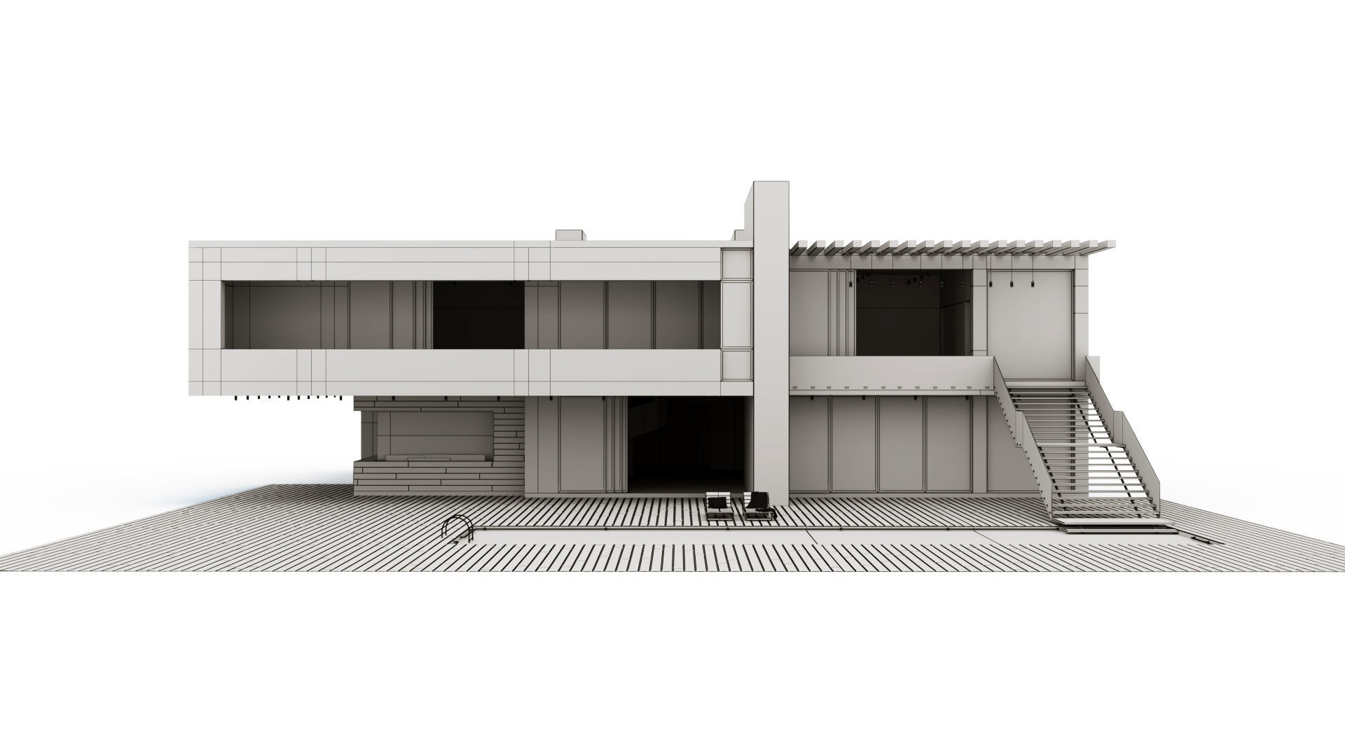 Modern villa with pool  3D model_9