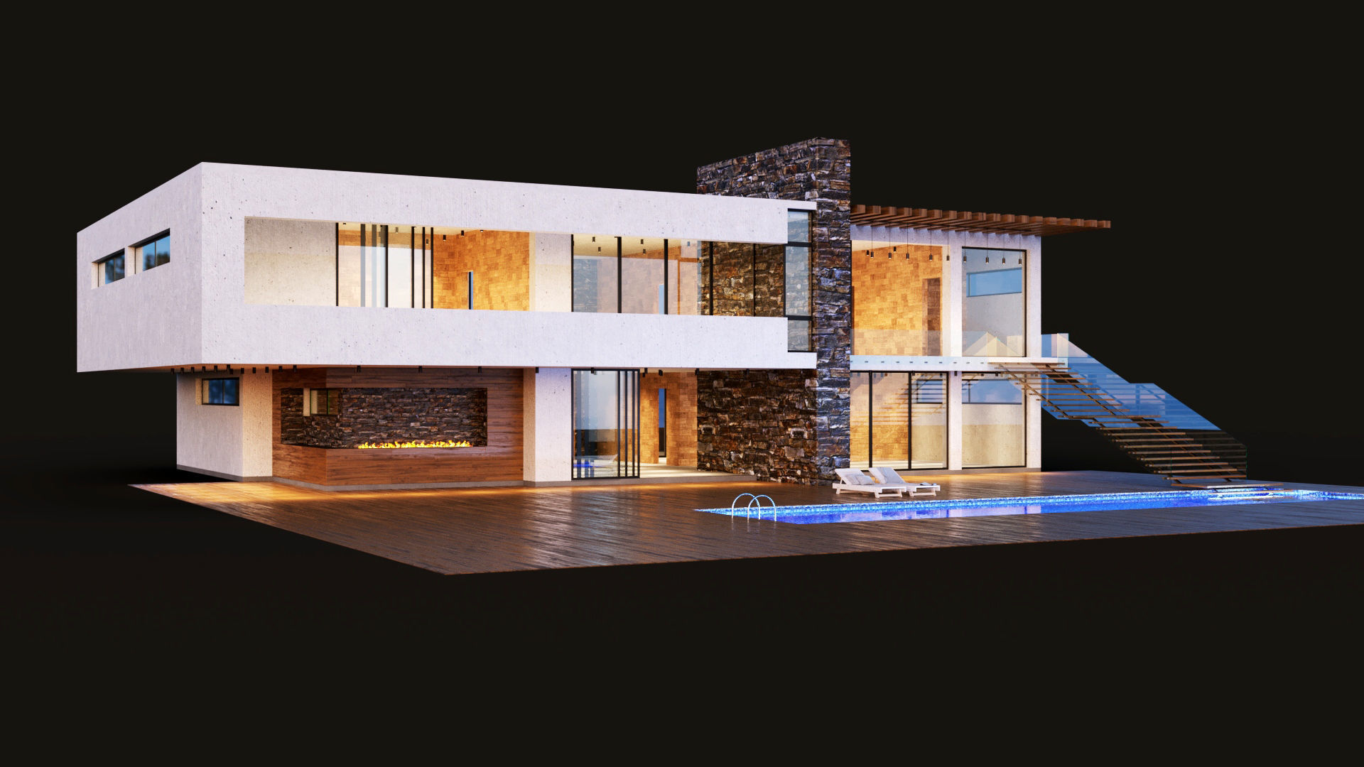 Modern villa with pool  3D model_1