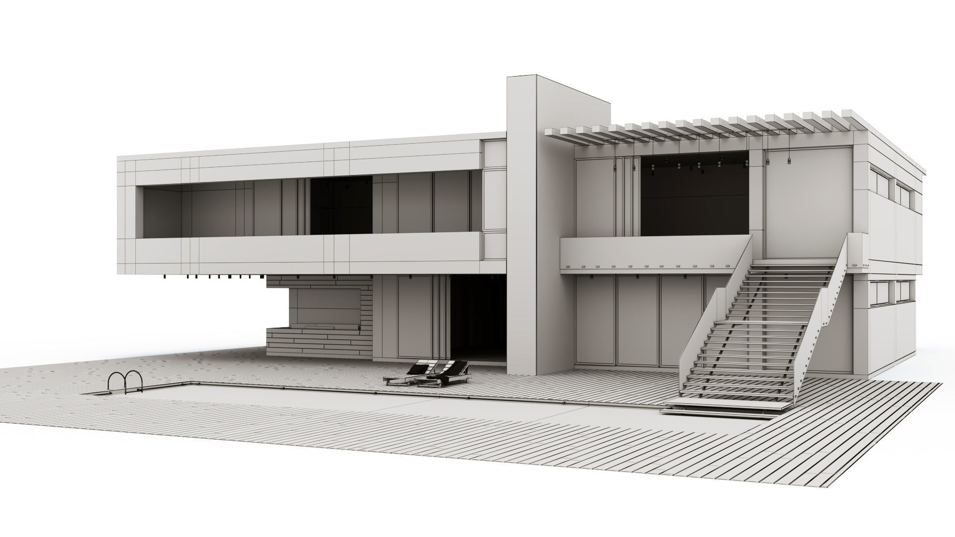 Modern villa with pool  3D model_17