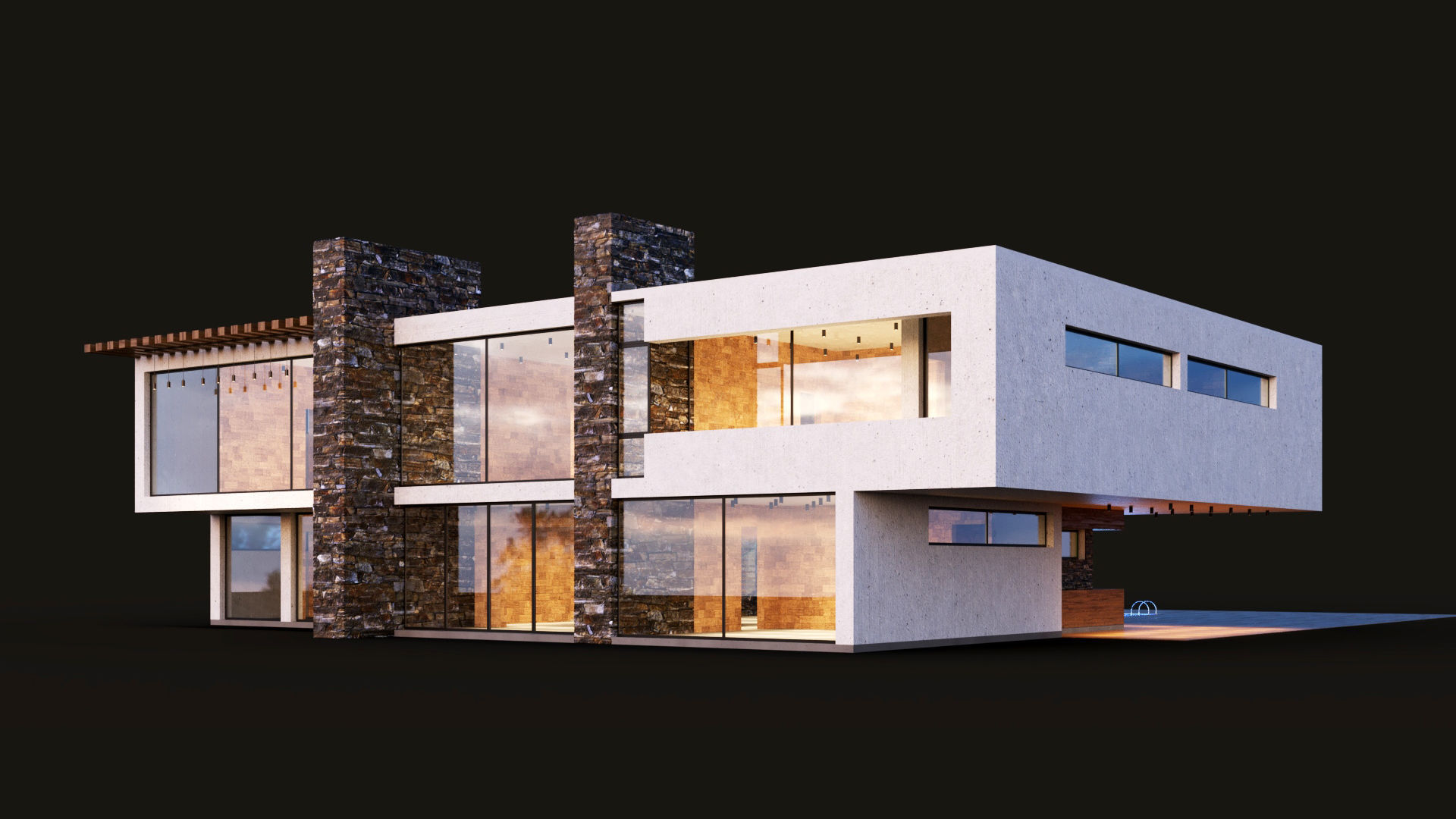 Modern villa with pool  3D model_2