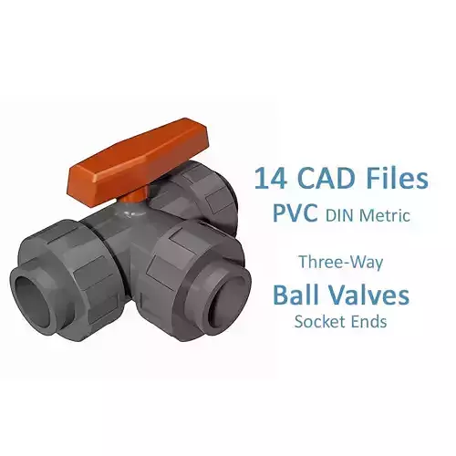 PVC Three-way Ball Valves - Socket Ends Free 3D model