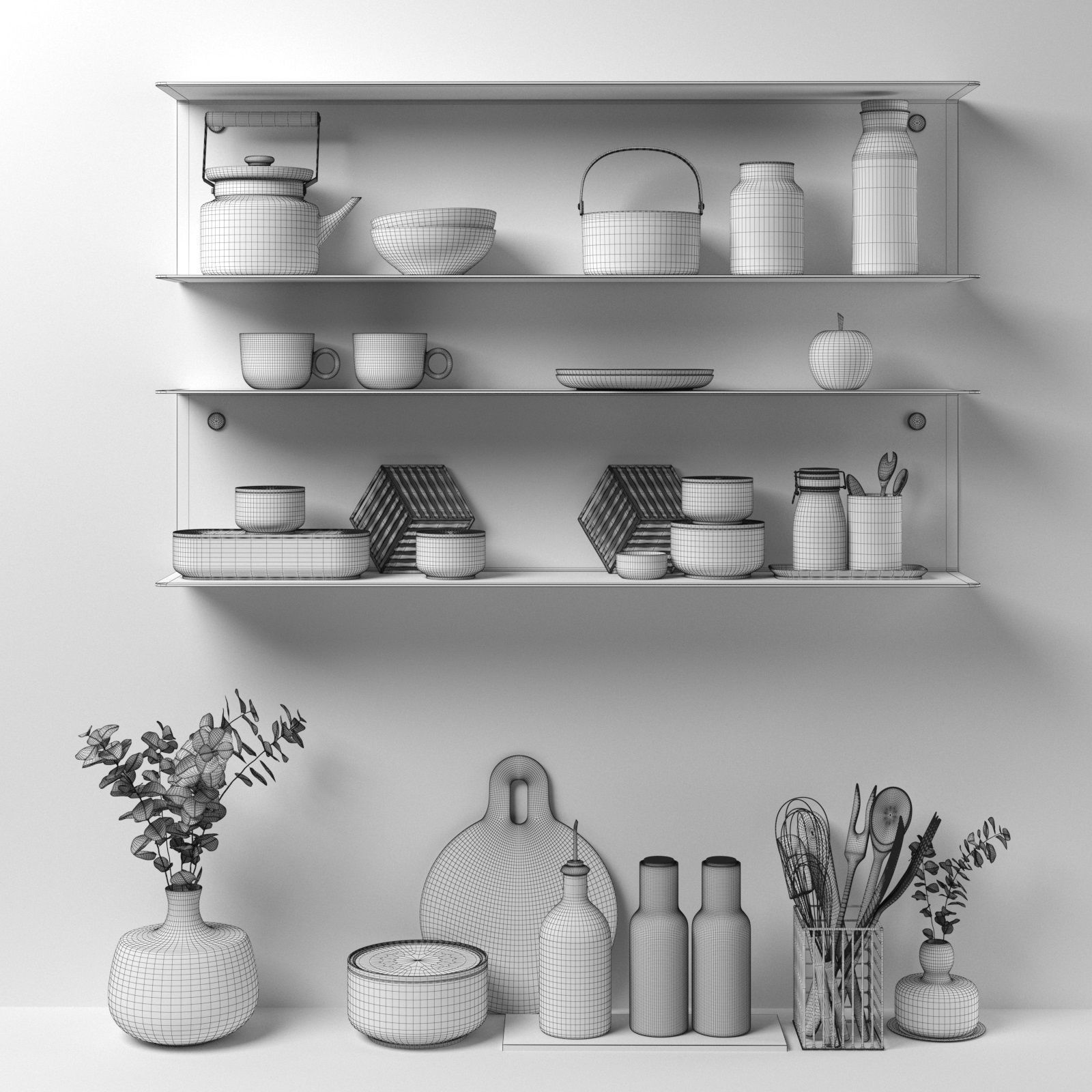 Kitchenware Set with Plants 3D model_3