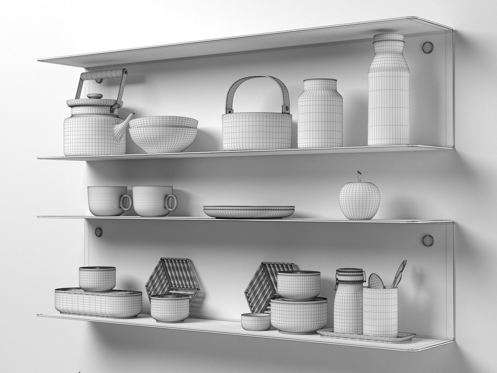 Kitchenware Set with Plants 3D model_4