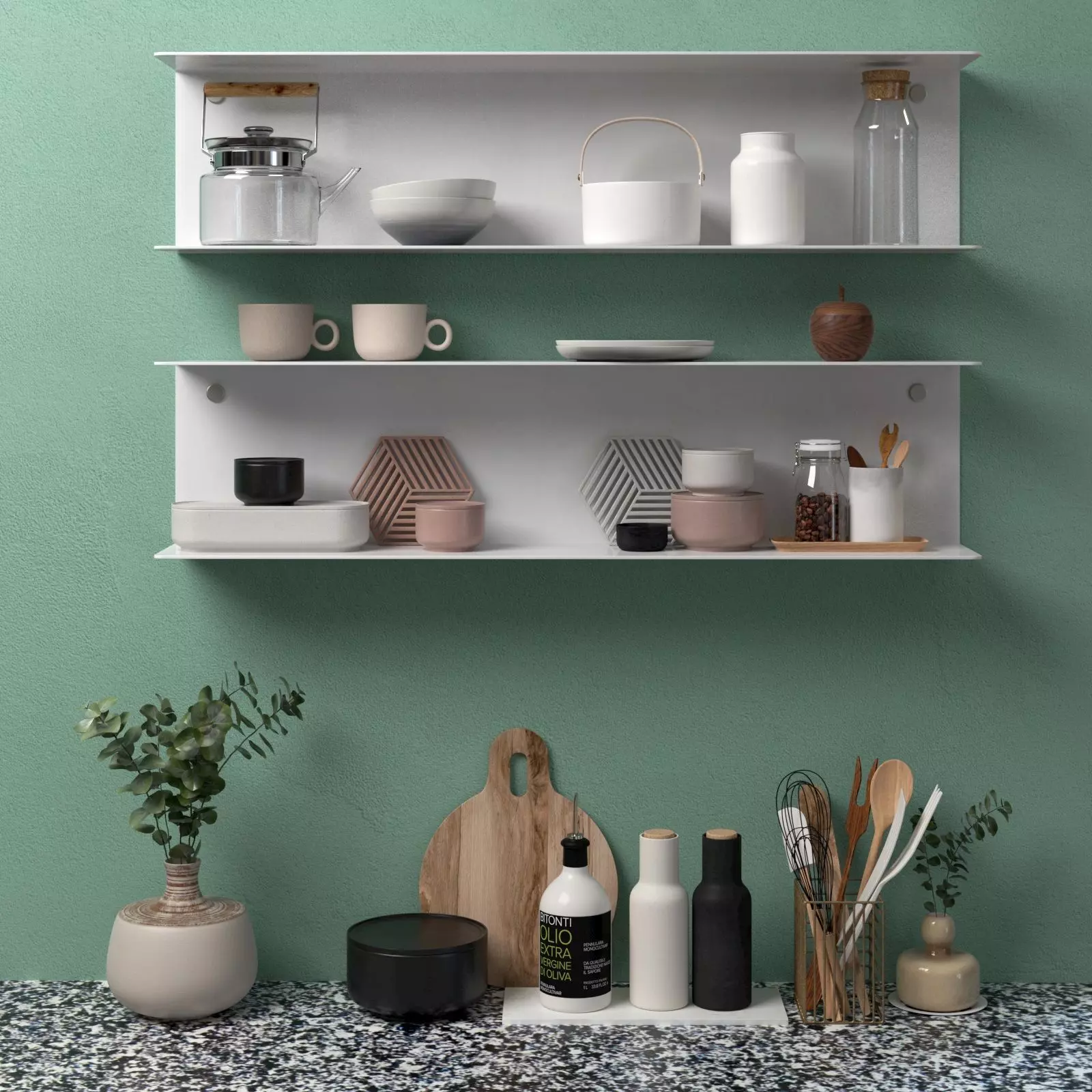 Kitchenware Set with Plants 3D model_0