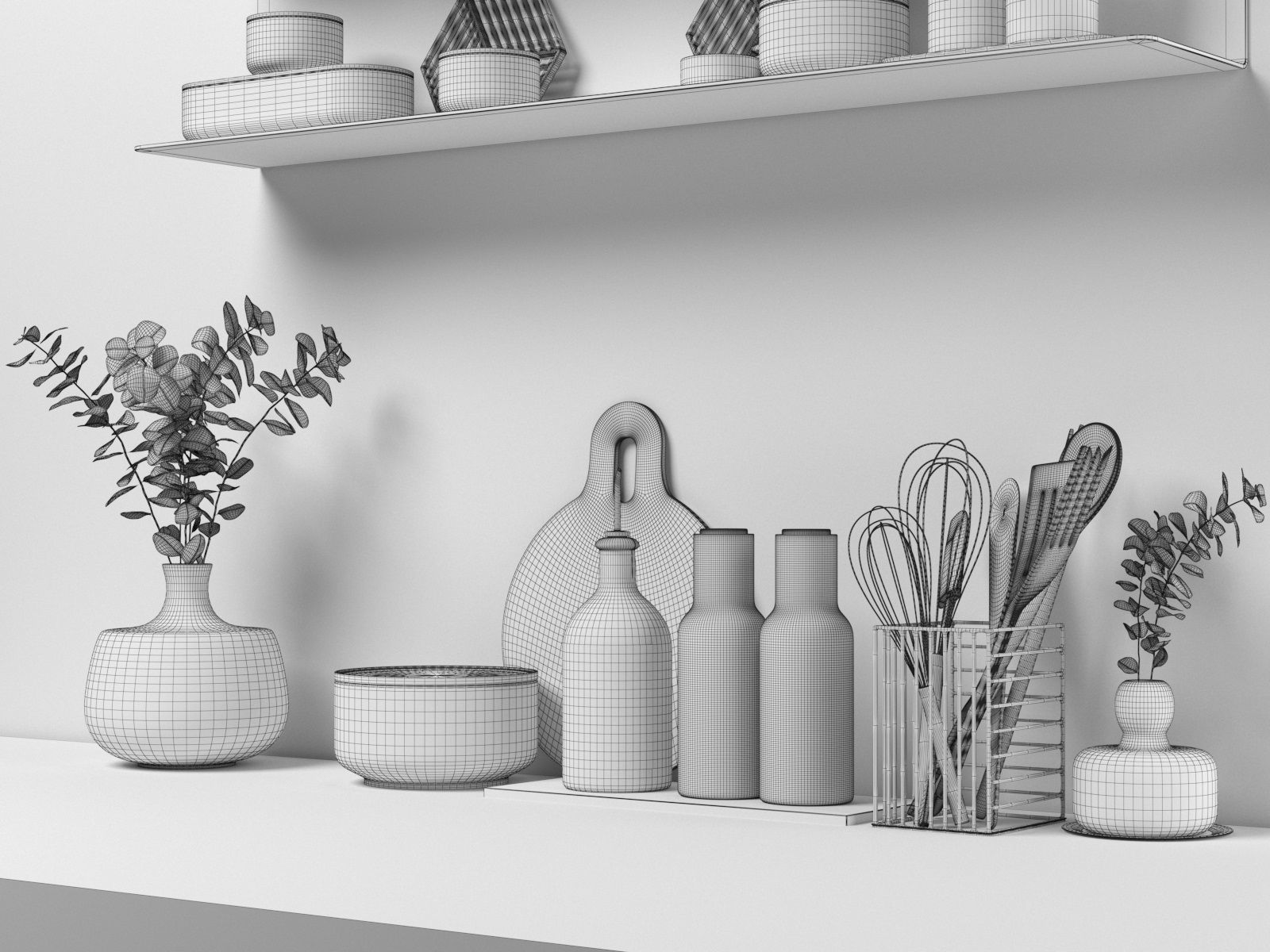 Kitchenware Set with Plants 3D model_5