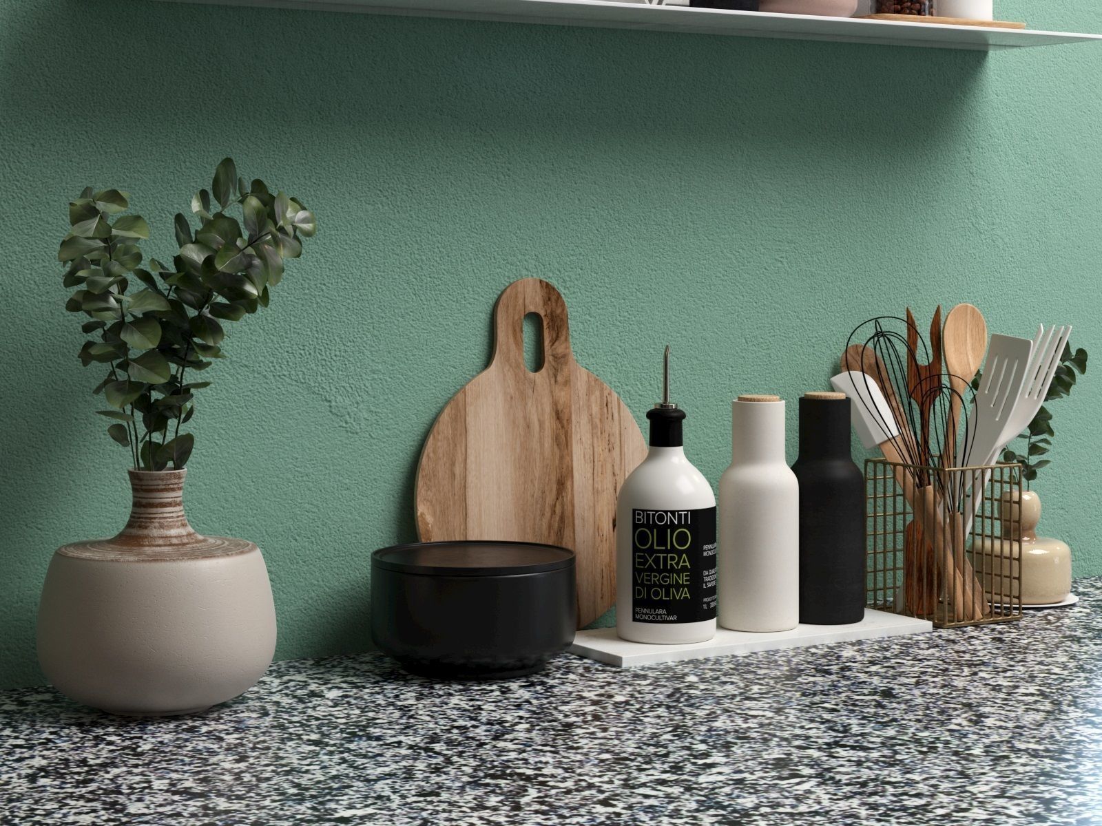 Kitchenware Set with Plants 3D model_2