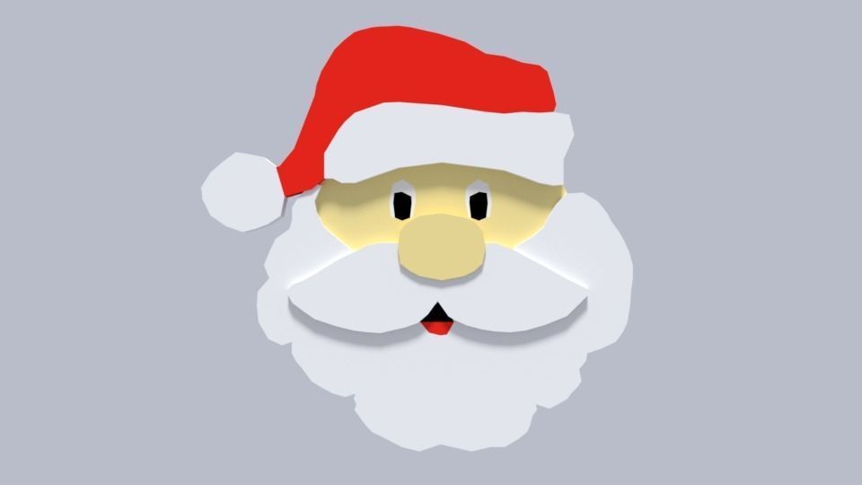 3d Model Low Poly Cartoon Santa Claus Face Decorative