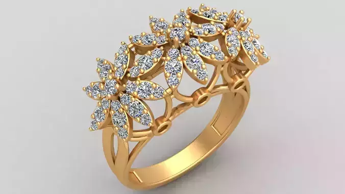 Flower Style Engagement Wedding Diamond Gold Ring 3D print model