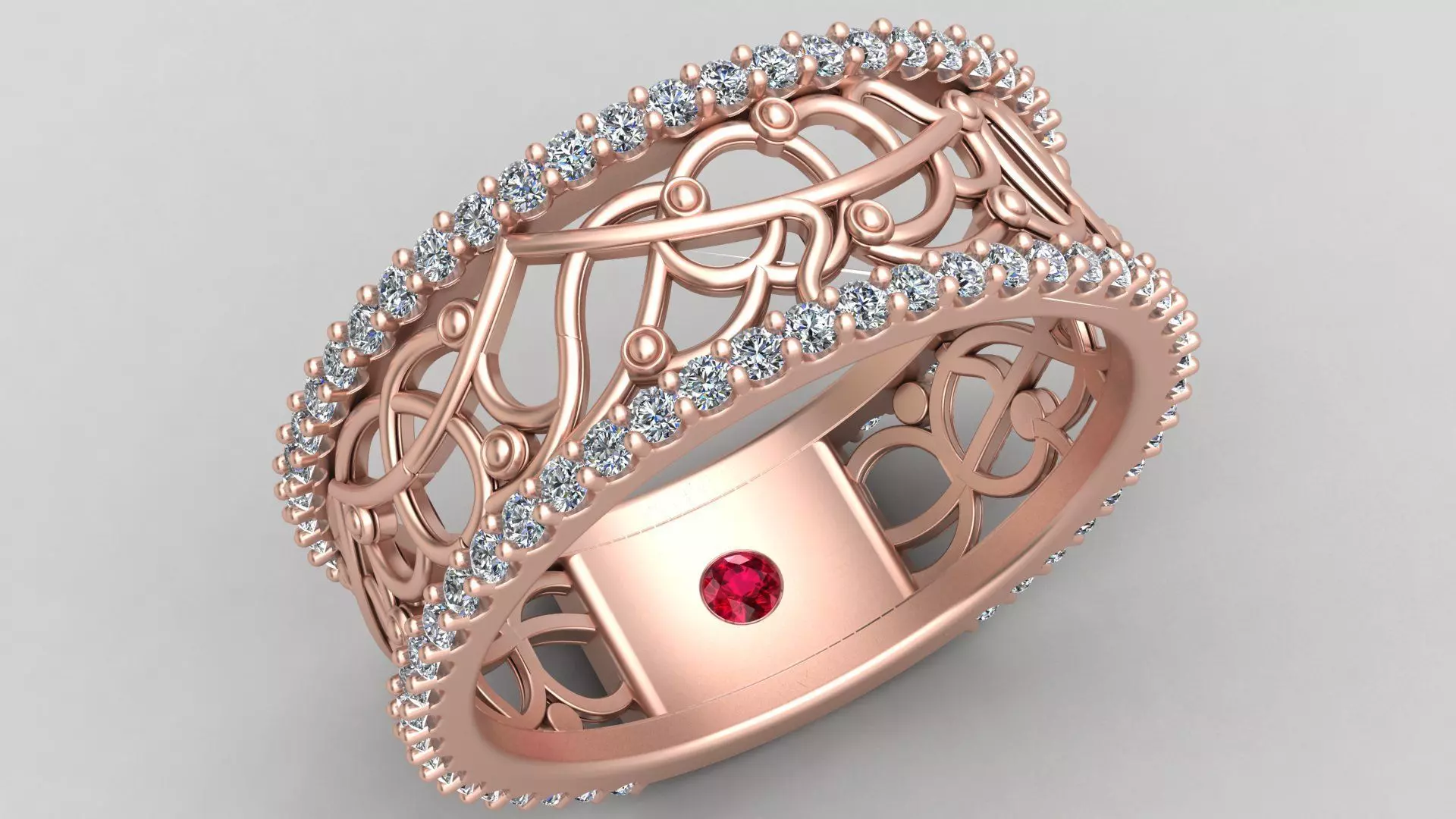 Abstract Ornament Wedding Diamond Ruby Gold Ring 3D print model