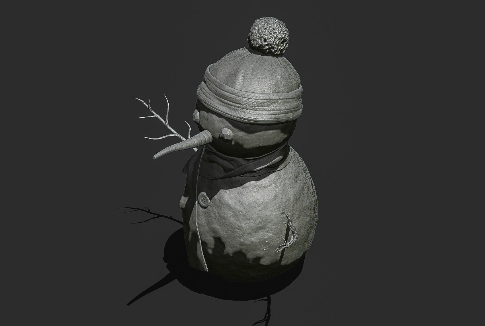 Snowman wearing hat and scarf 3D print model_10