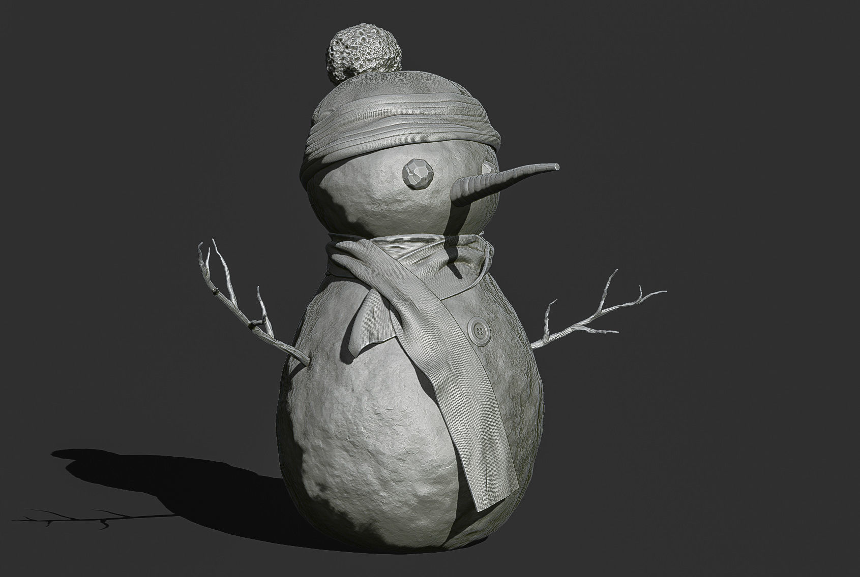 Snowman wearing hat and scarf 3D print model_11