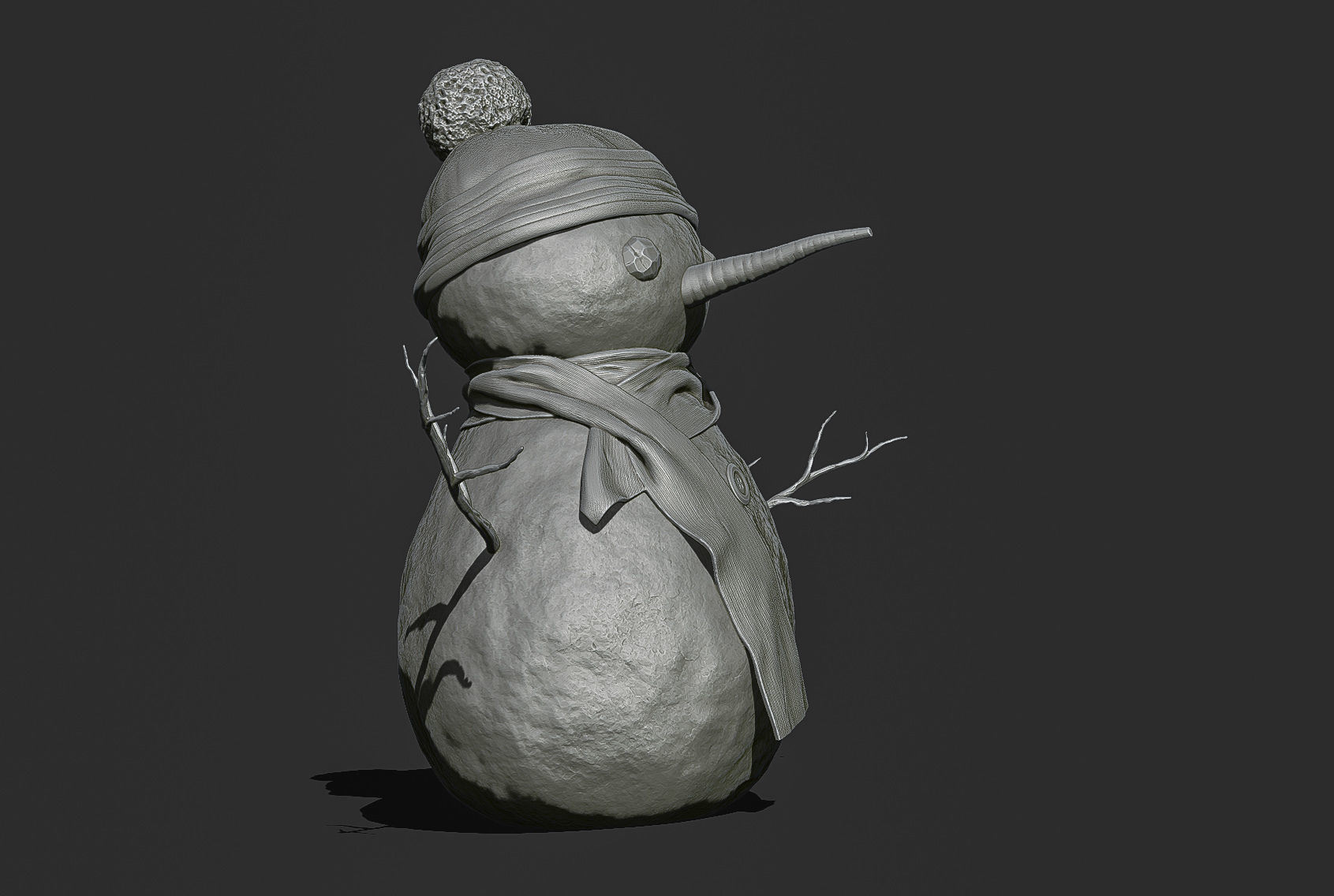 Snowman wearing hat and scarf 3D print model_5