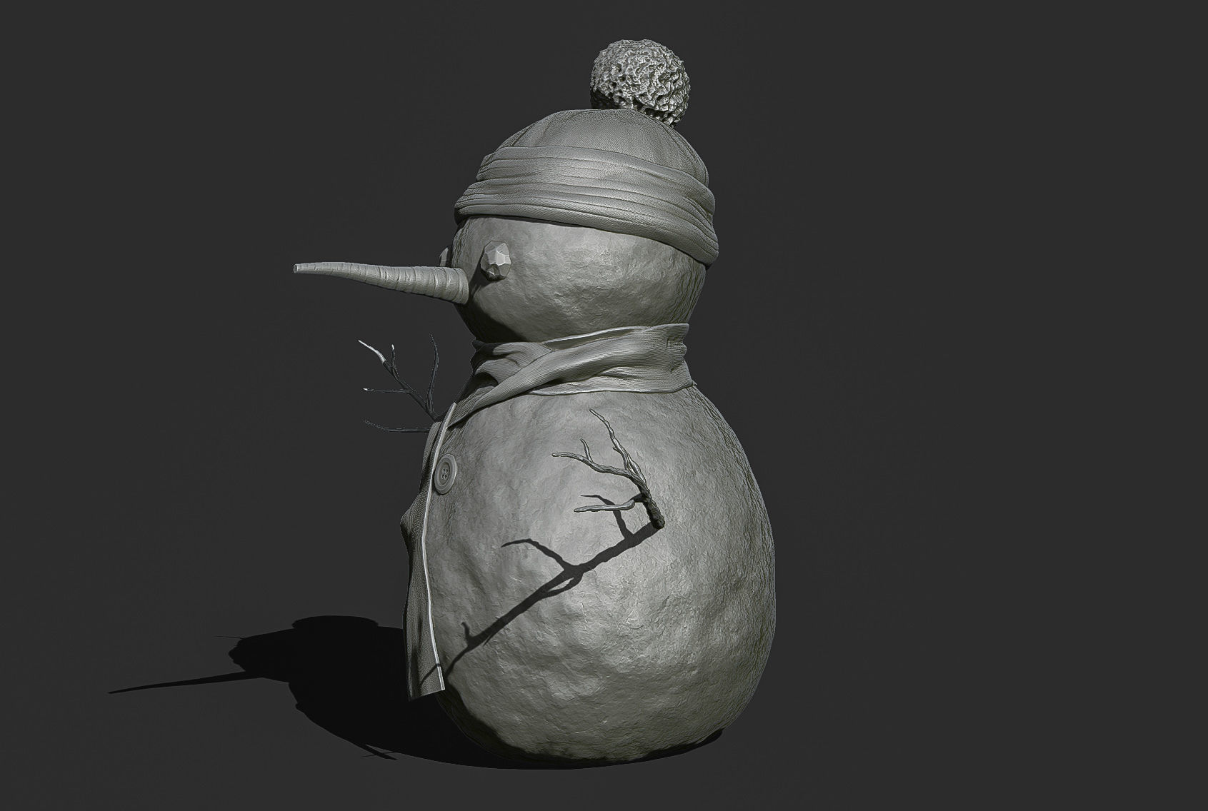 Snowman wearing hat and scarf 3D print model_9