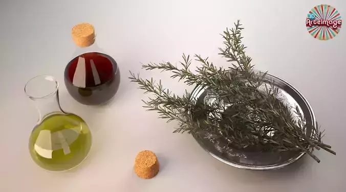 Olive oil and vinegar bottles with rosemary
