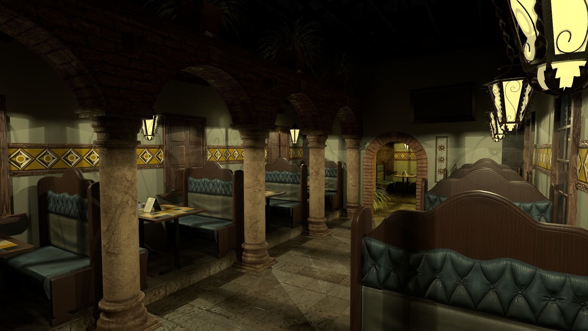 Restaurant Dining Room 3D model_1