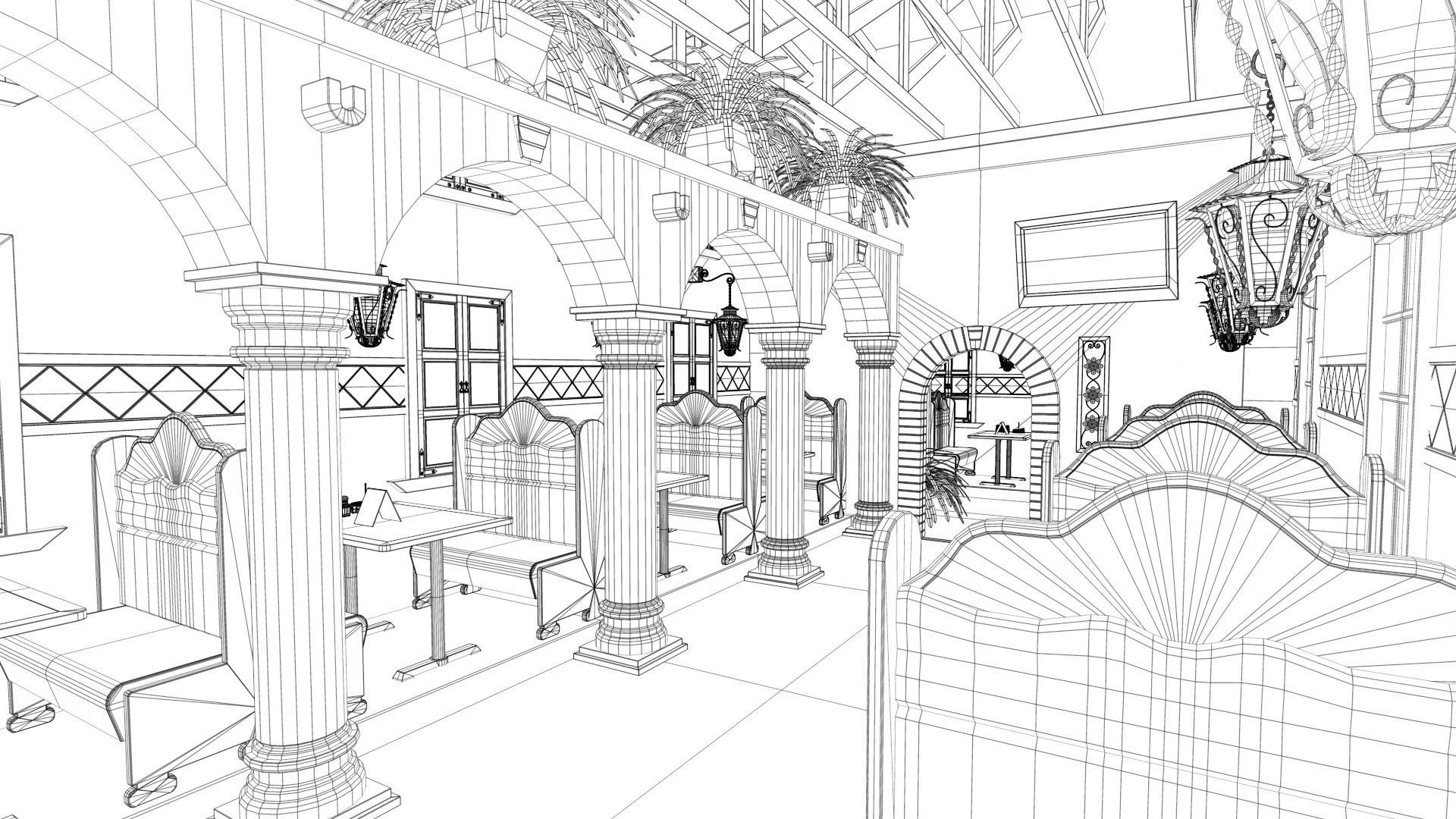 Restaurant Dining Room 3D model_2