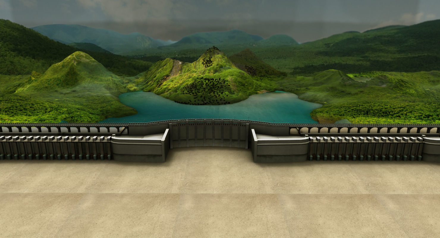 dam 3d model room with mountains and lake 3D model_1