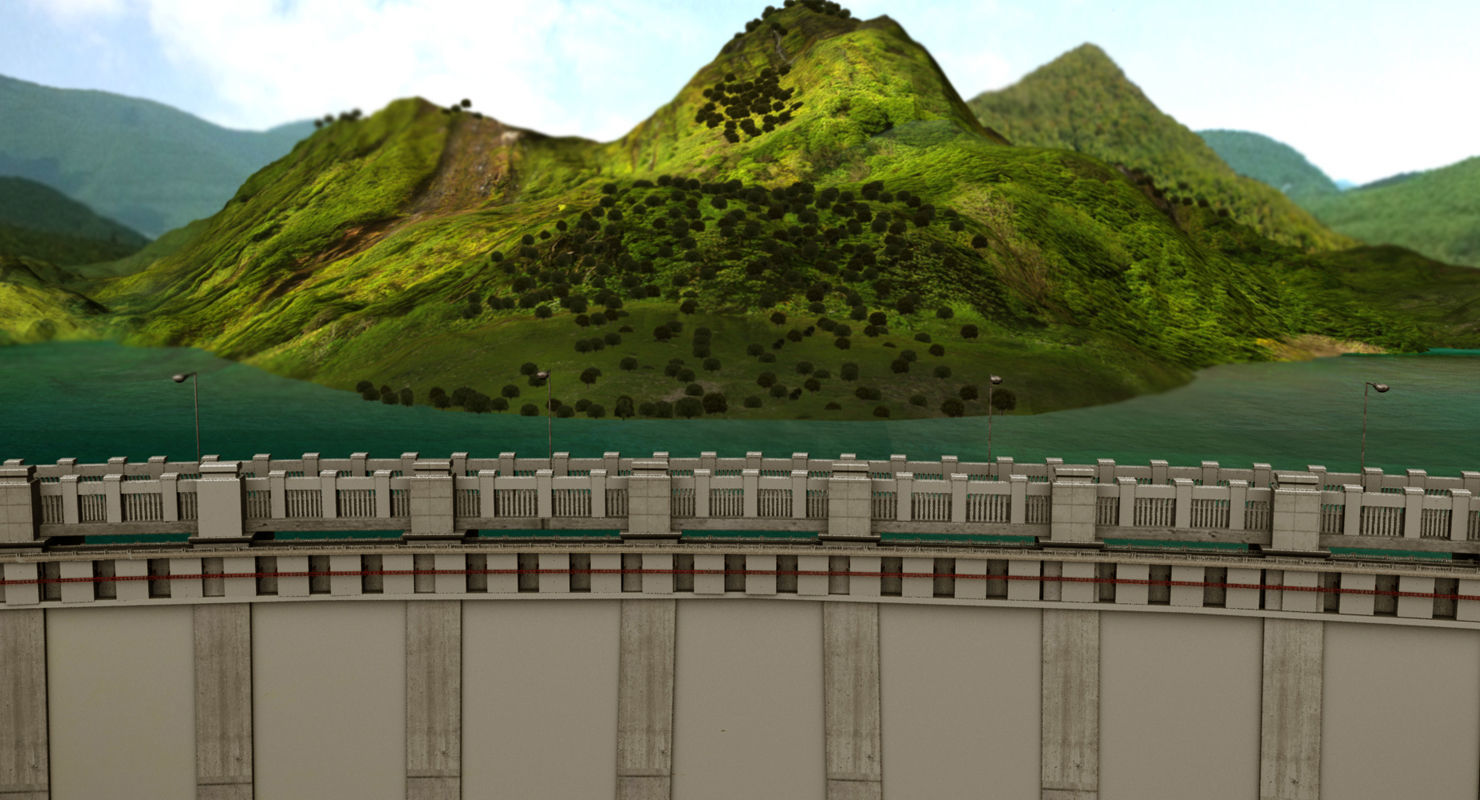 dam 3d model room with mountains and lake 3D model_4