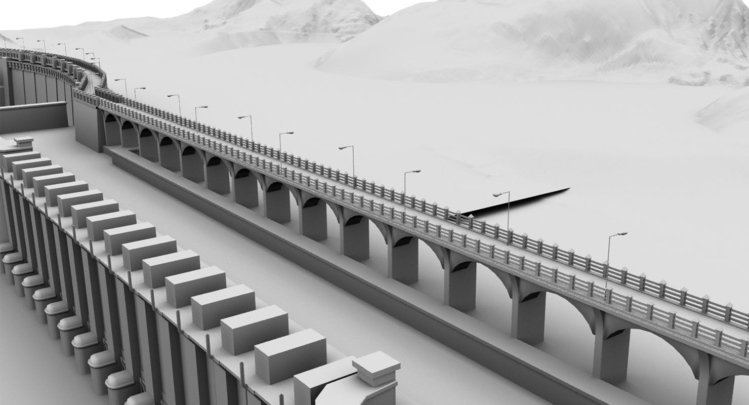 dam 3d model room with mountains and lake 3D model_11