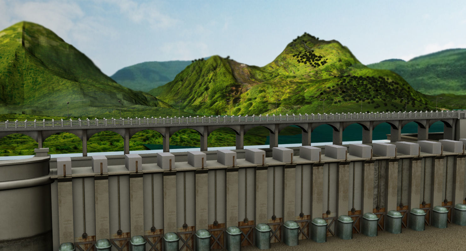 dam 3d model room with mountains and lake 3D model_2