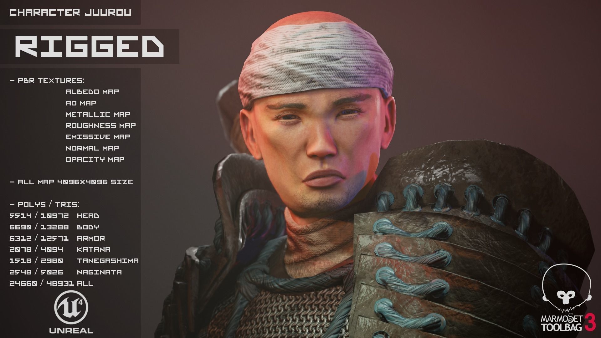 Feudal Warrior Low-poly 3D model_7