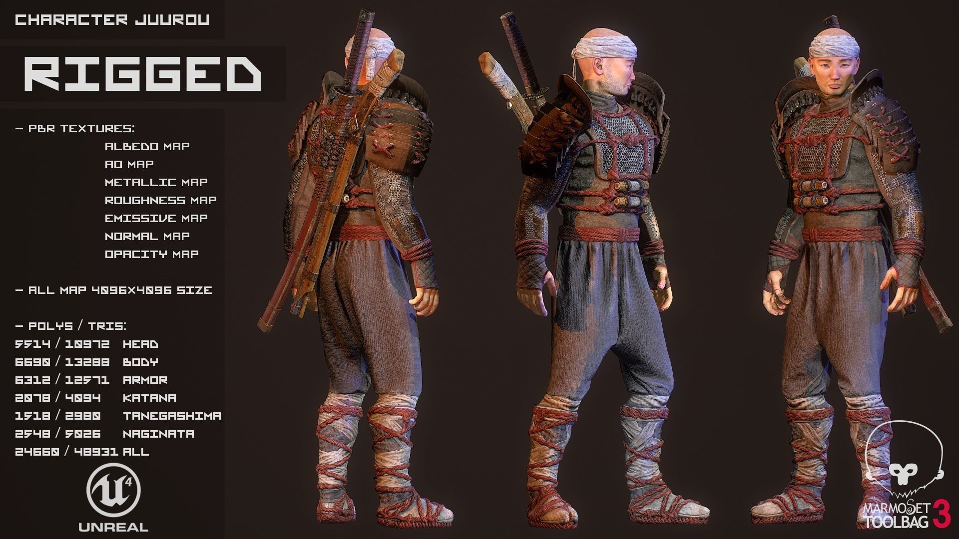 Feudal Warrior Low-poly 3D model_3