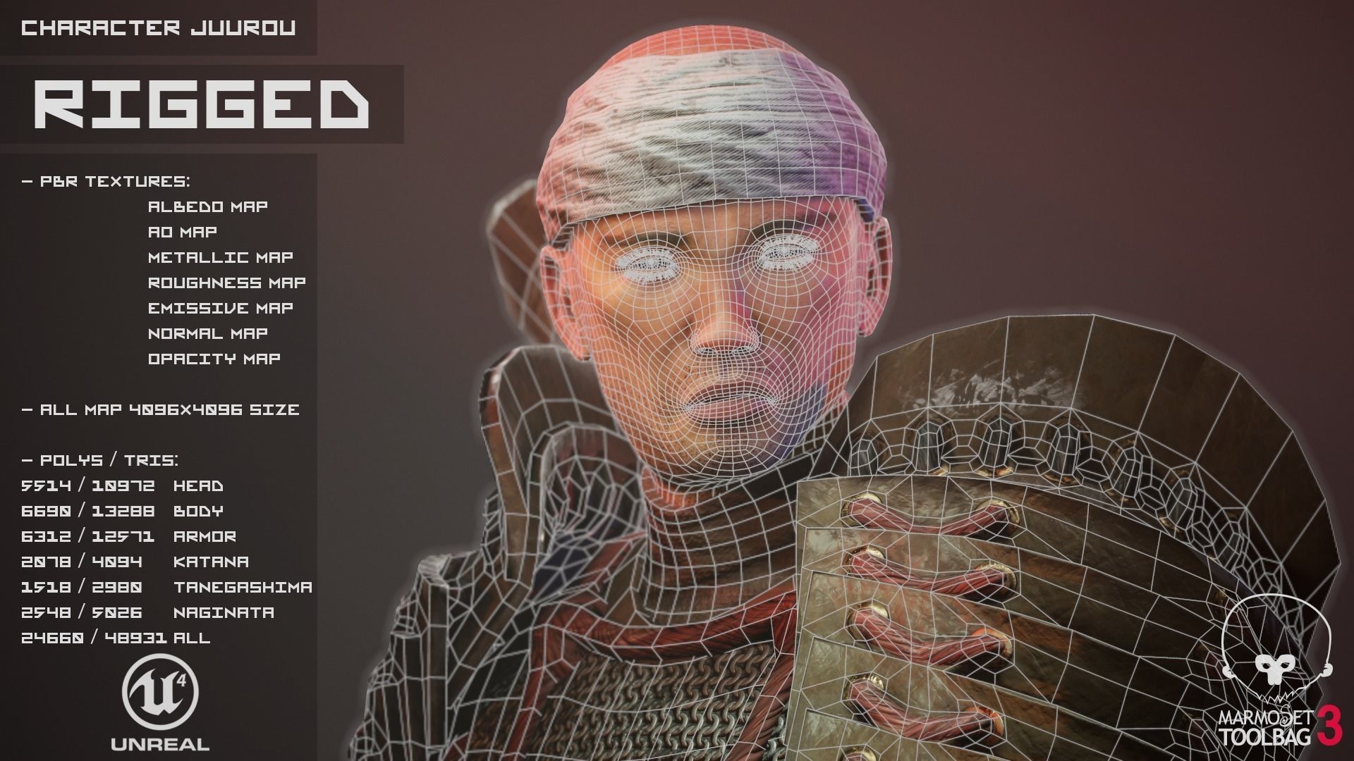 Feudal Warrior Low-poly 3D model_8