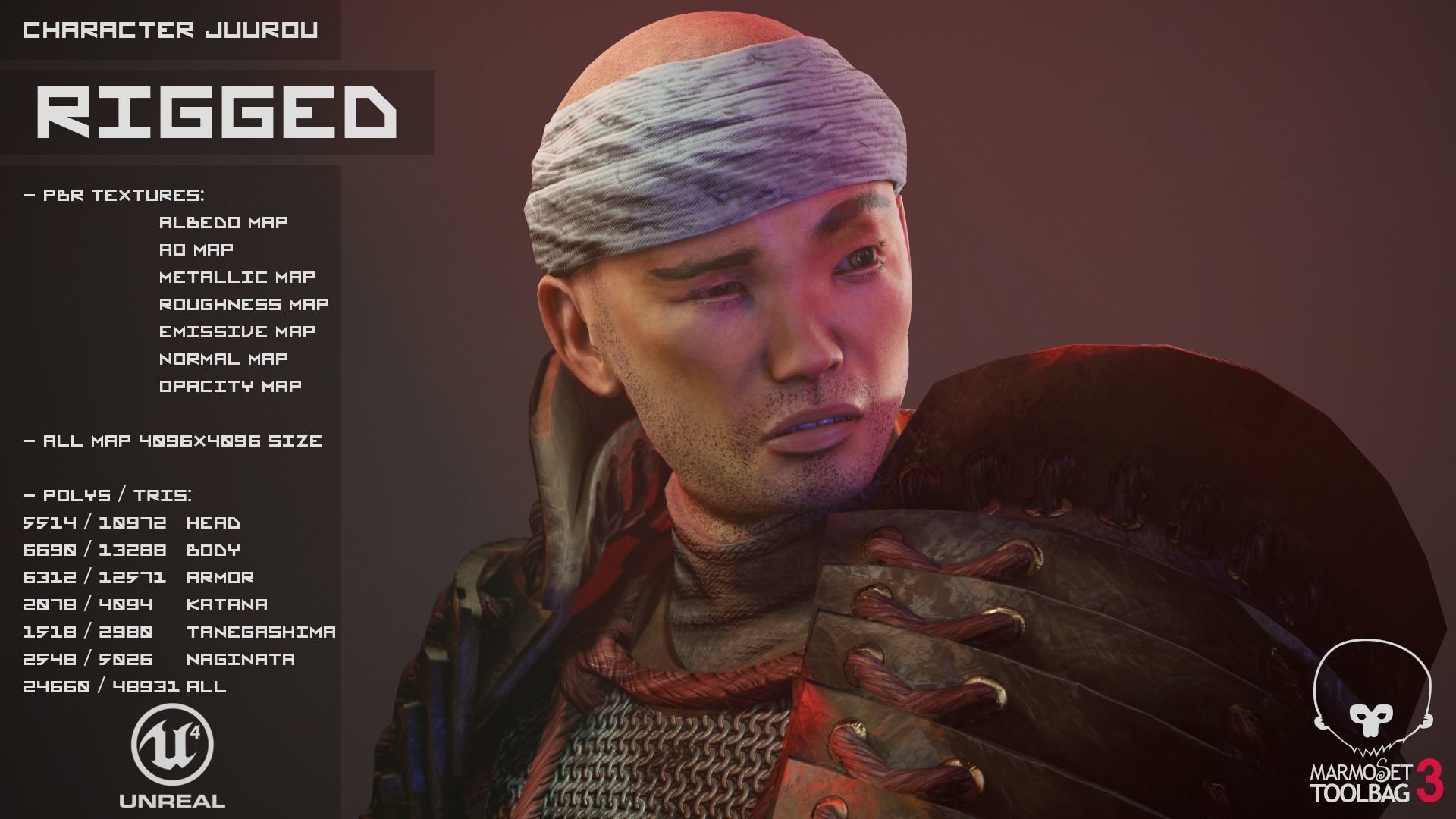 Feudal Warrior Low-poly 3D model_9