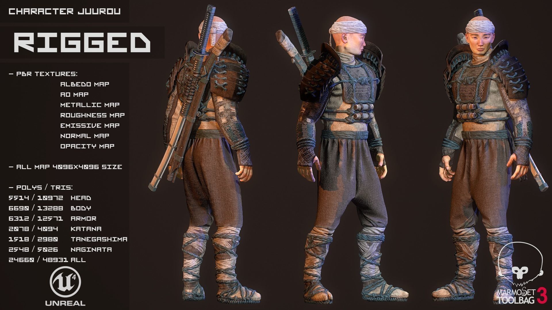 Feudal Warrior Low-poly 3D model_4