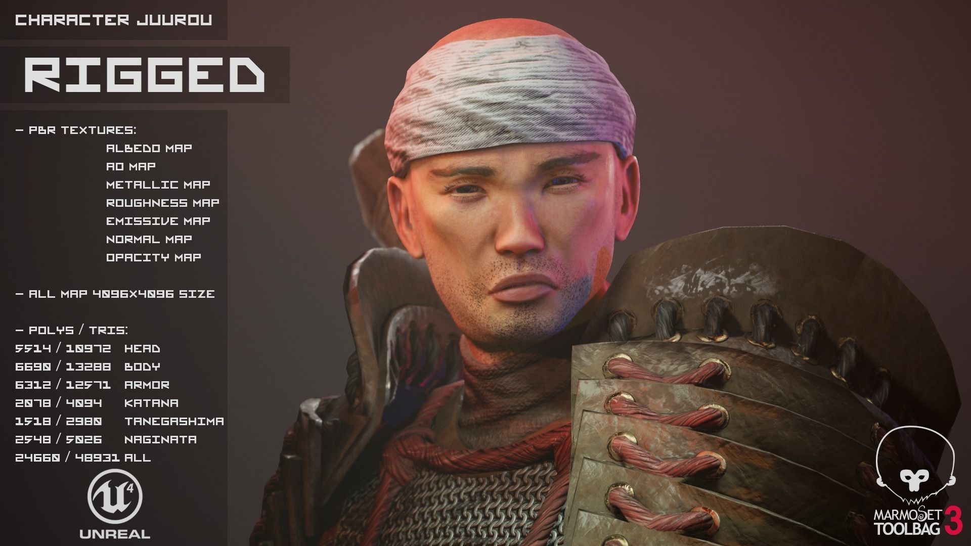 Feudal Warrior Low-poly 3D model_6