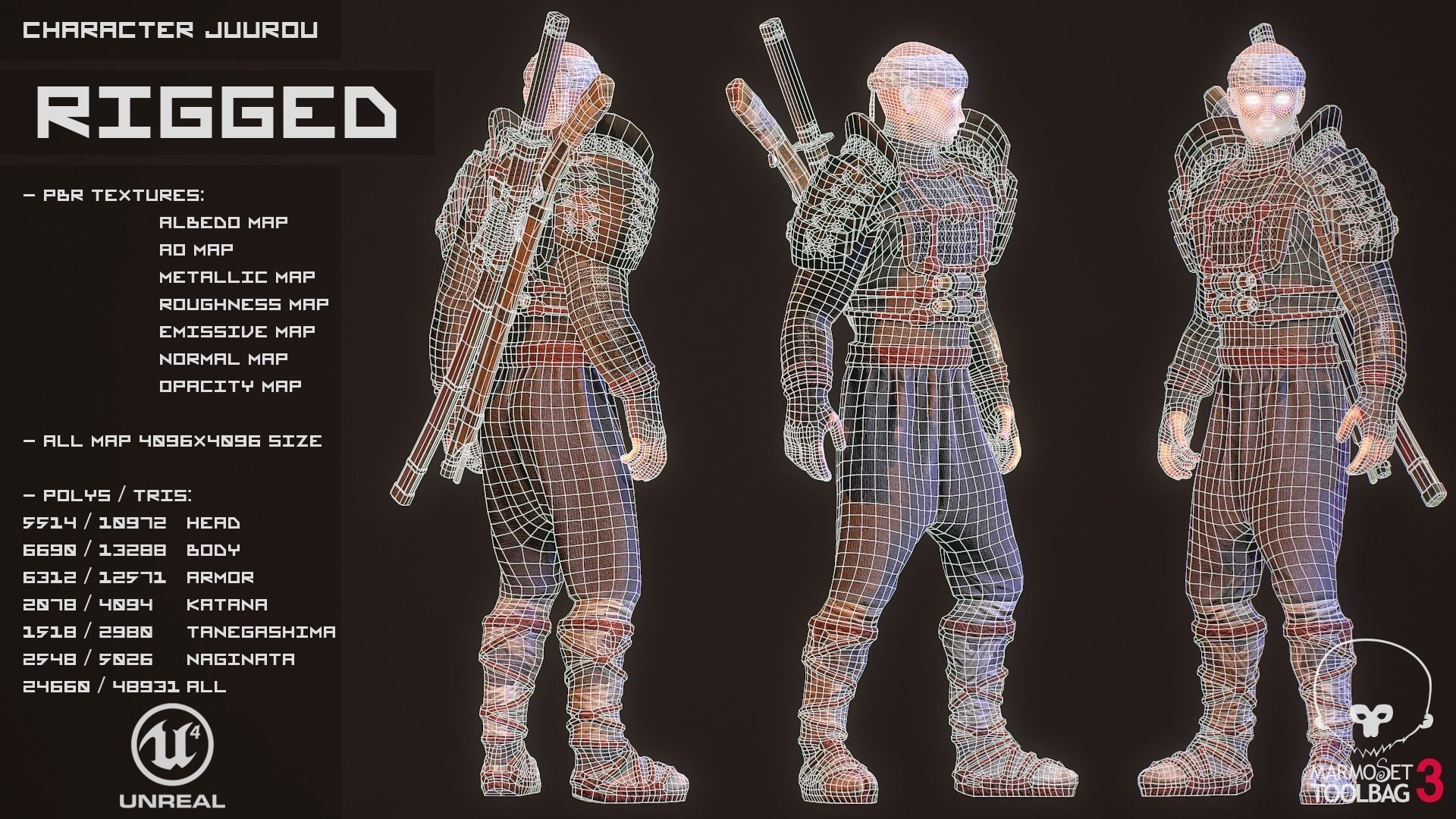 Feudal Warrior Low-poly 3D model_5