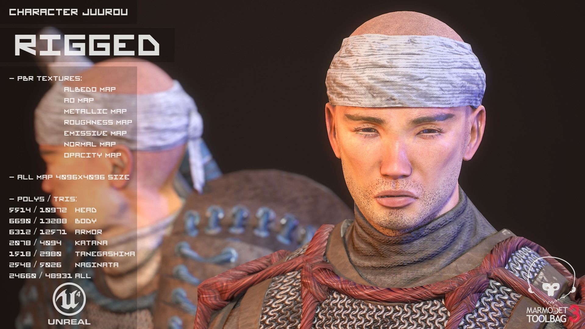 Feudal Warrior Low-poly 3D model_13