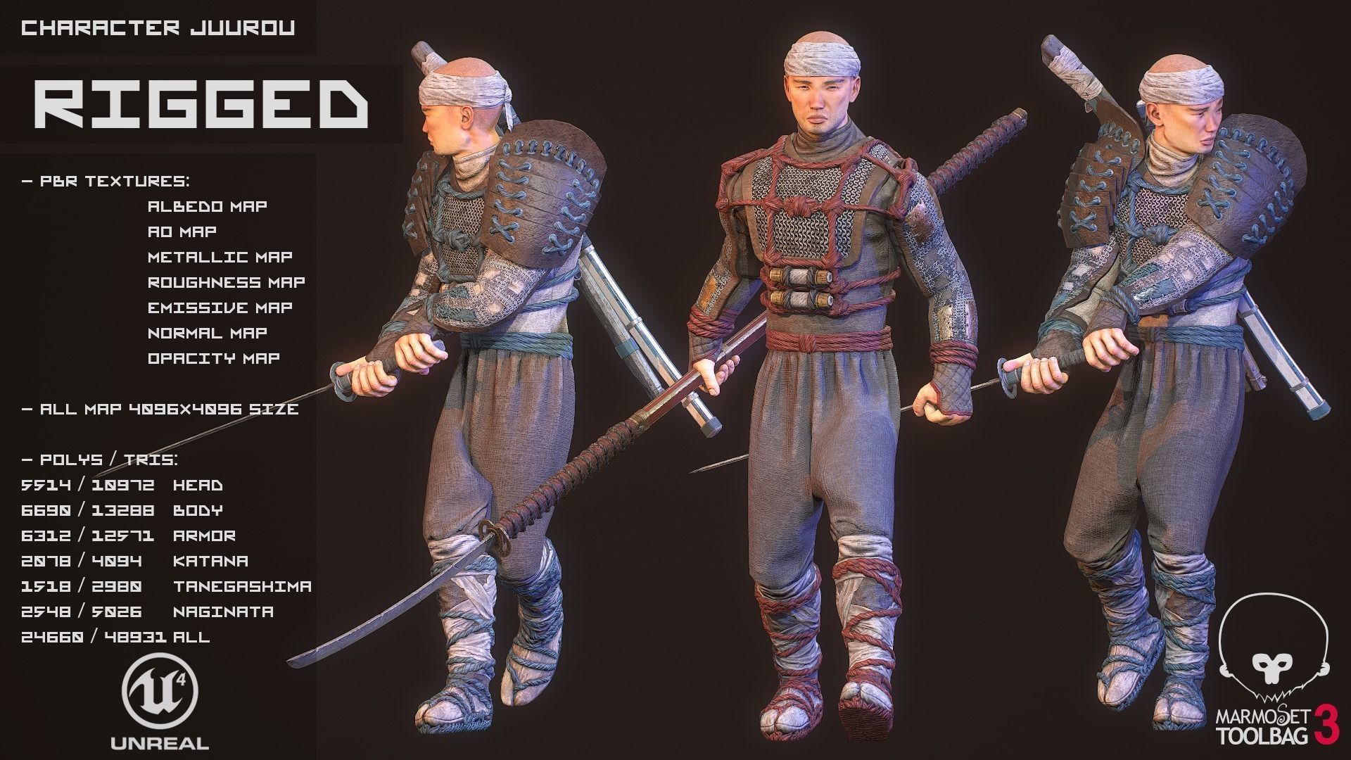 Feudal Warrior Low-poly 3D model_10