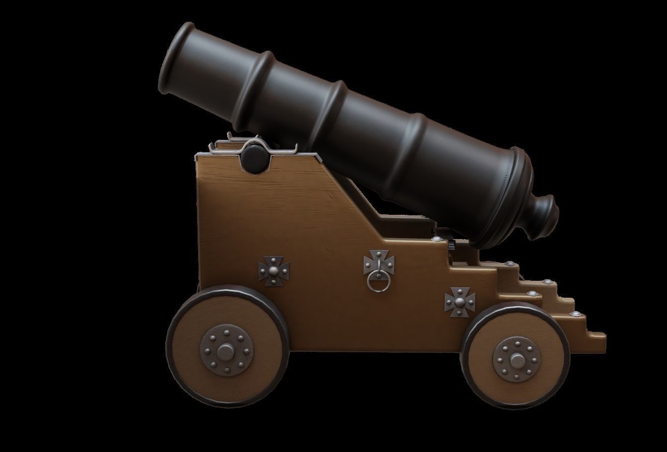 Old Naval Cannon War  Low-poly 3D model_10