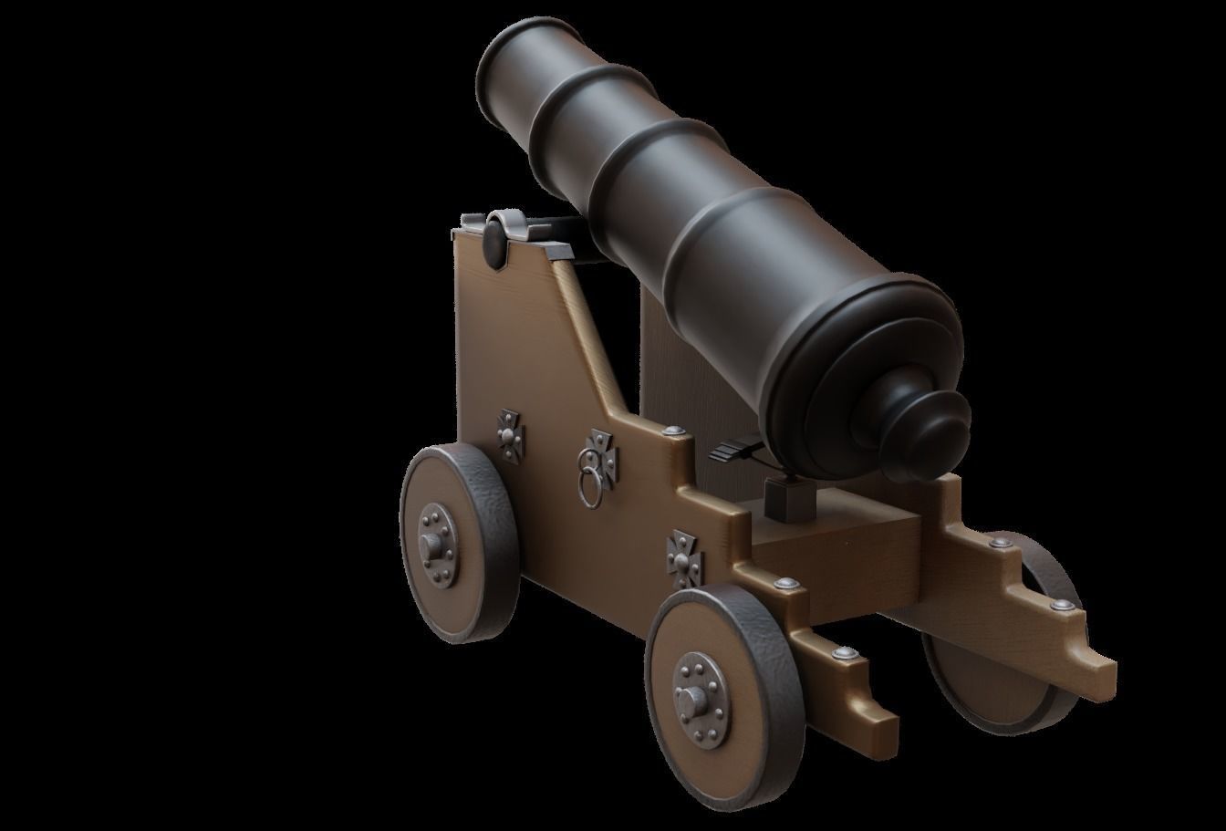 Old Naval Cannon War  Low-poly 3D model_8