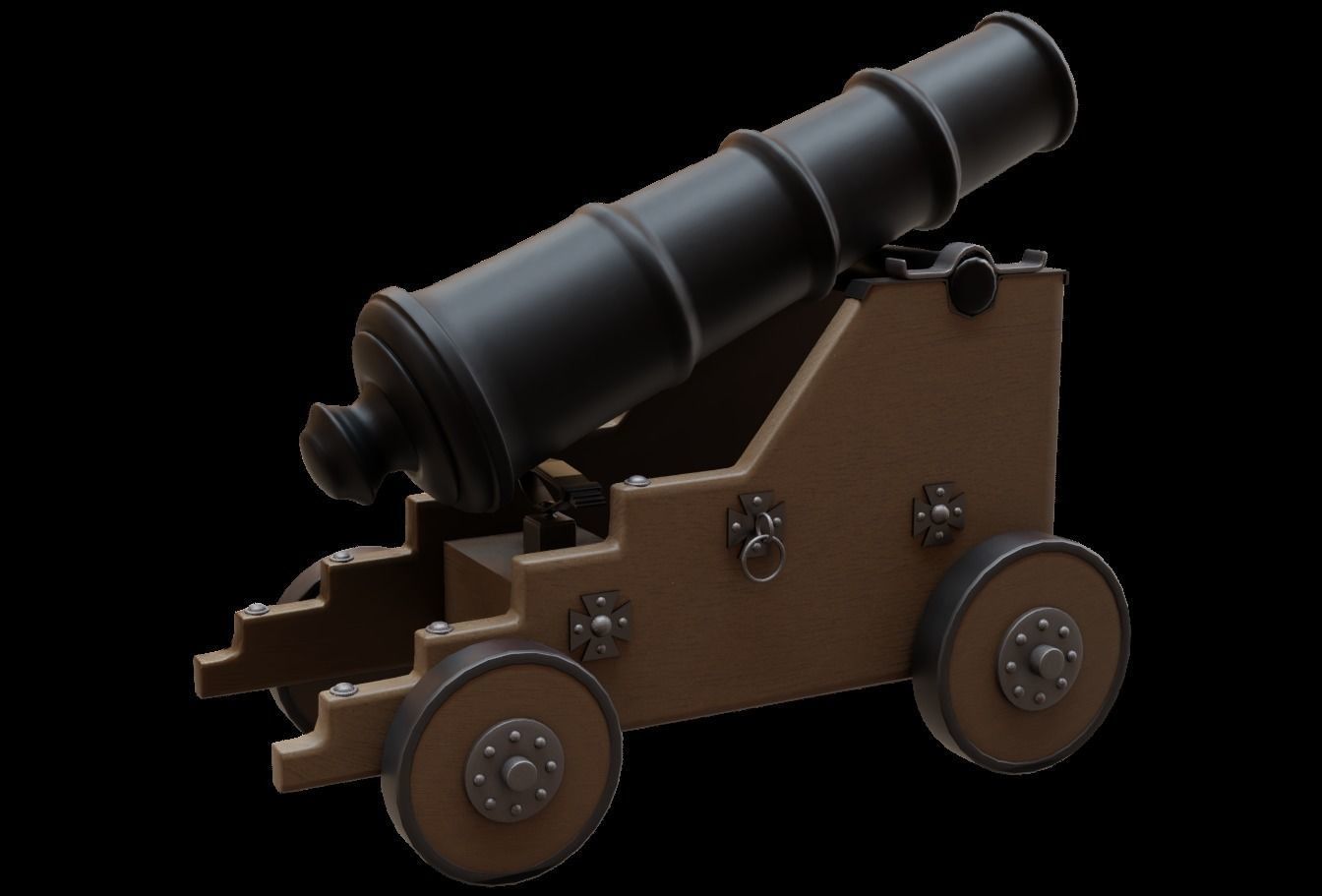 Old Naval Cannon War  Low-poly 3D model_2