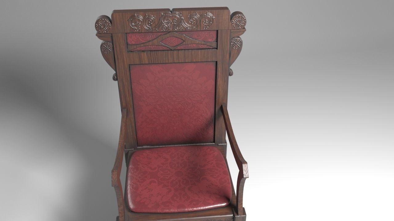Antique Western Wooden Chair Low-poly 3D model_6