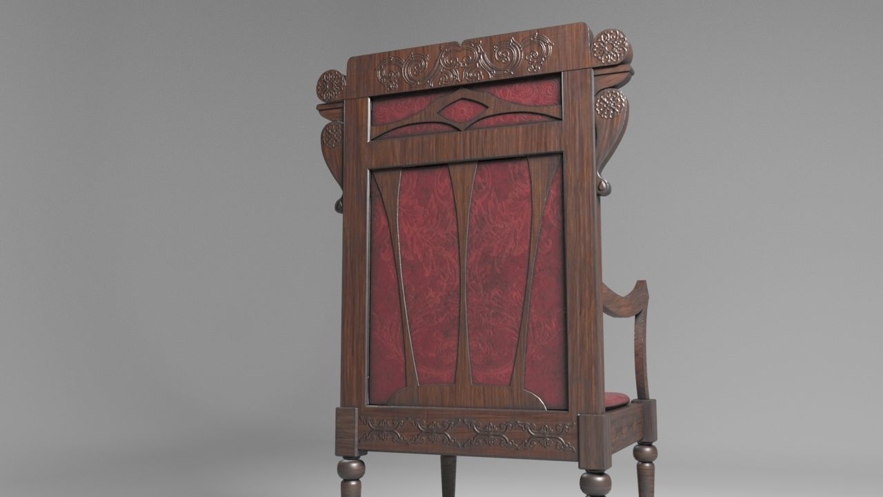 Antique Western Wooden Chair Low-poly 3D model_9