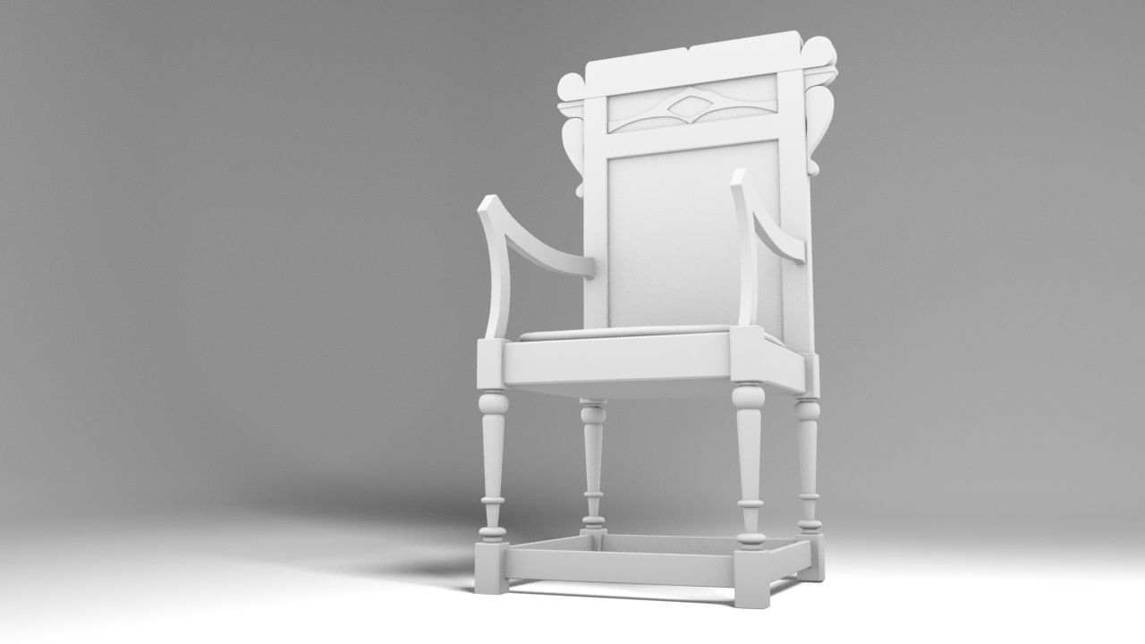 Antique Western Wooden Chair Low-poly 3D model_4