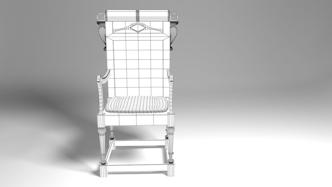 Antique Western Wooden Chair Low-poly 3D model_2