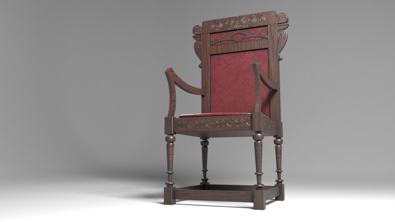 Antique Western Wooden Chair Low-poly 3D model_3