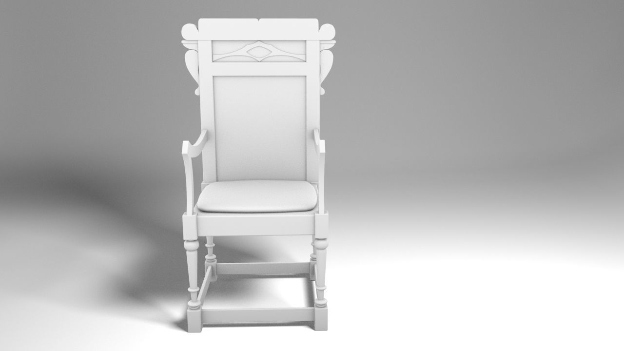 Antique Western Wooden Chair Low-poly 3D model_1