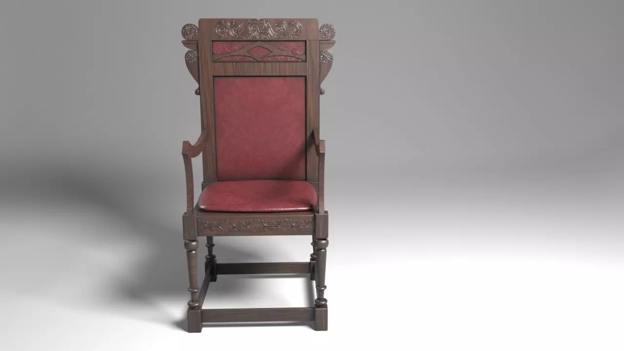 Antique Western Wooden Chair Low-poly 3D model_0